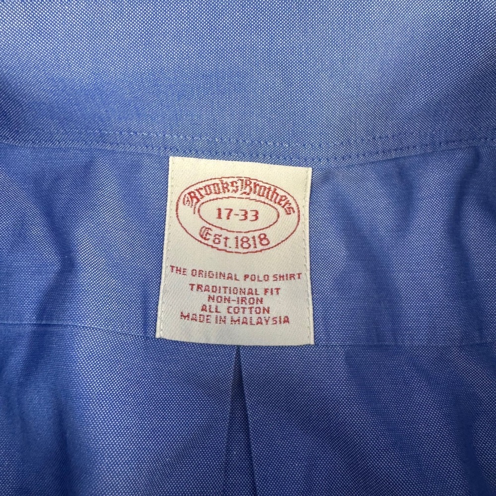 Brooks Brothers Mens 17-33 Non-Iron Cotton Button Down Blue Traditional Fit - Picture 4 of 12